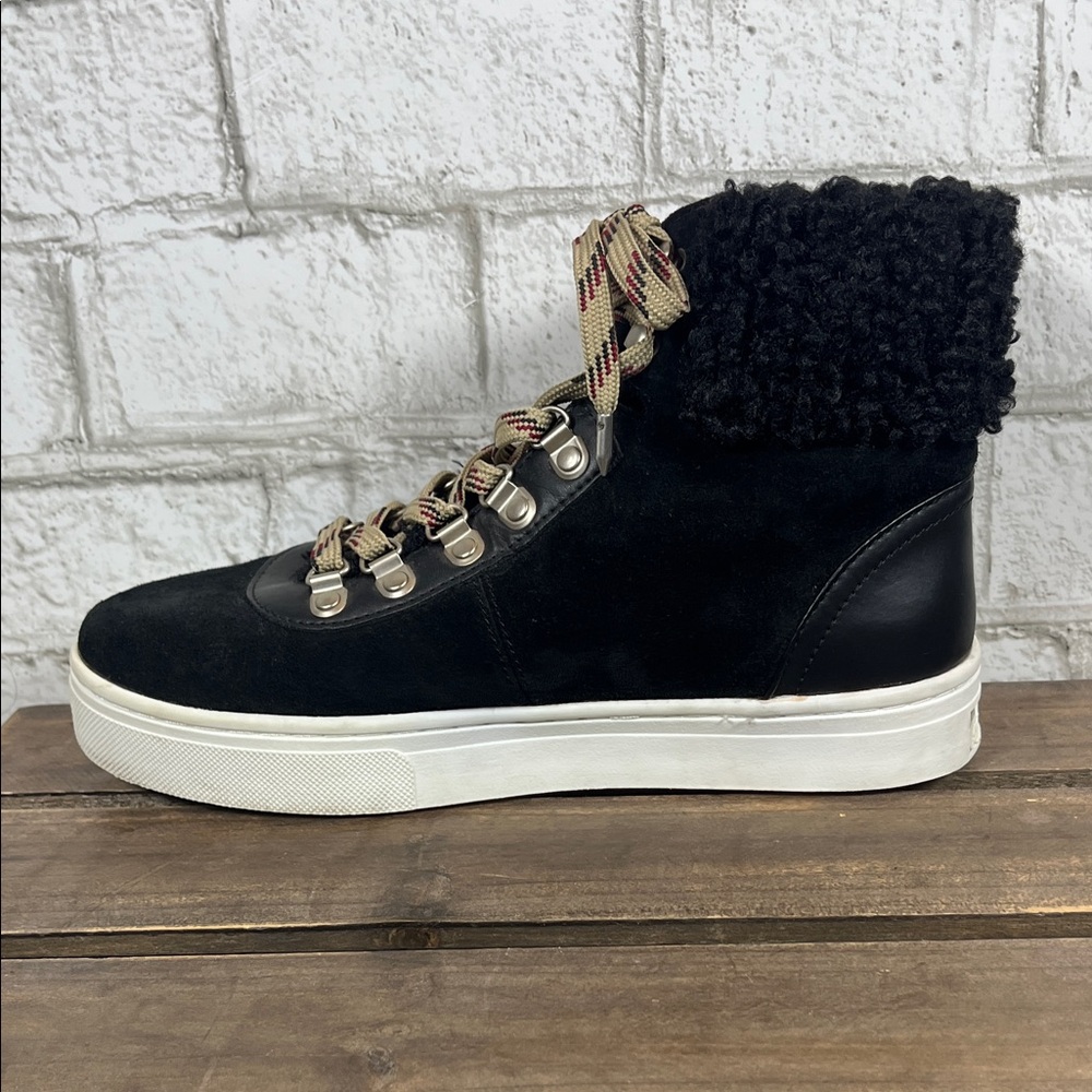 Sam Edelman Luther Women's Black Suede High Top Sneakers w/vegan shearling ankle - Picture 7 of 10